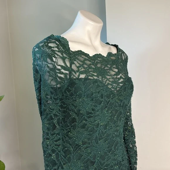 Elegant Green Lace Dress gold Threads Decode 7.8 size 6 - Picture 5 of 8